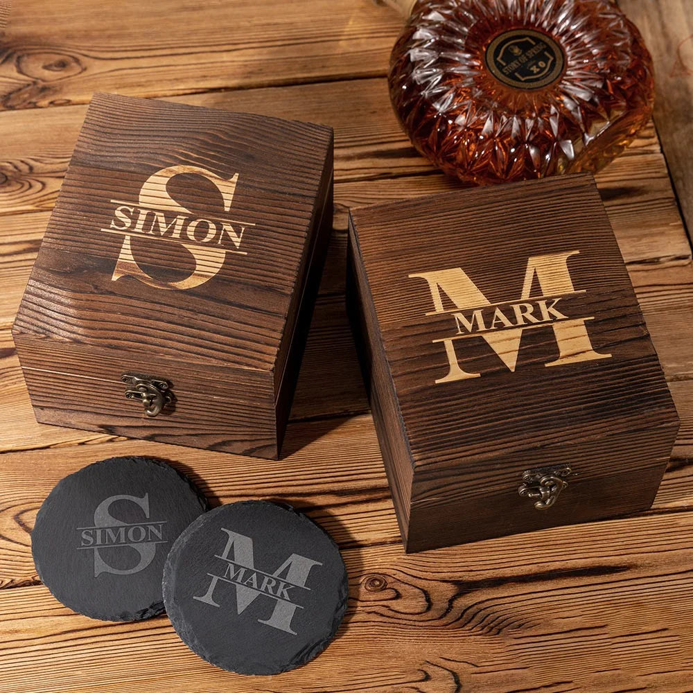 Personalized Engraved Monogram Whiskey Glass Set