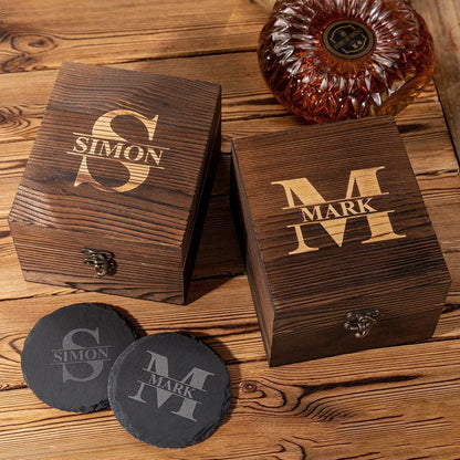 Personalized Engraved Monogram Whiskey Glass Set