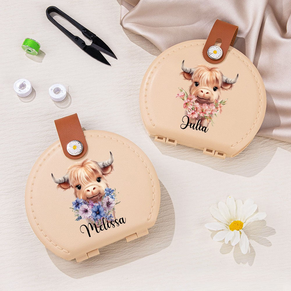 Personalized Highland Cow Sewing Kit with Name and Birth Flower, photo 2