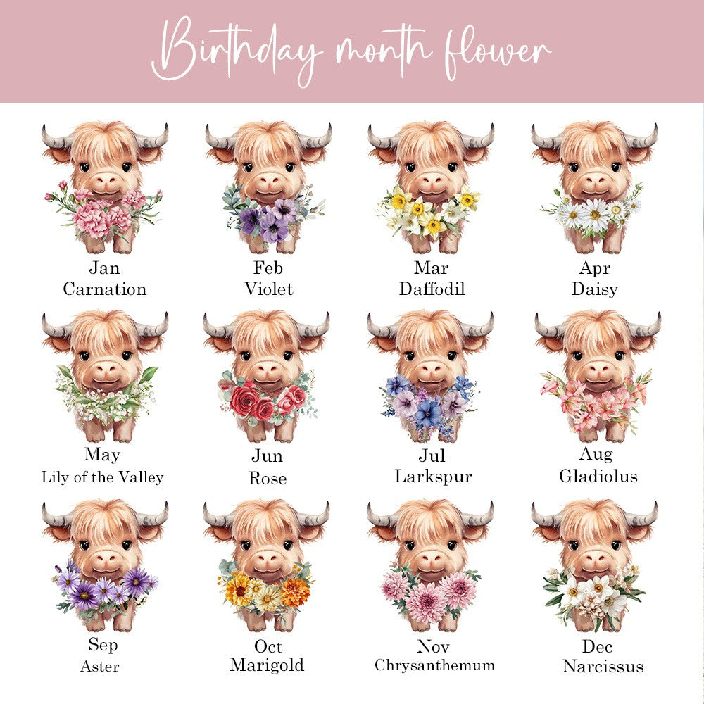 Personalized Highland Cow Sewing Kit with Name and Birth Flower, photo 7