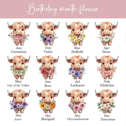 Personalized Highland Cow Sewing Kit with Name and Birth Flower, photo 7