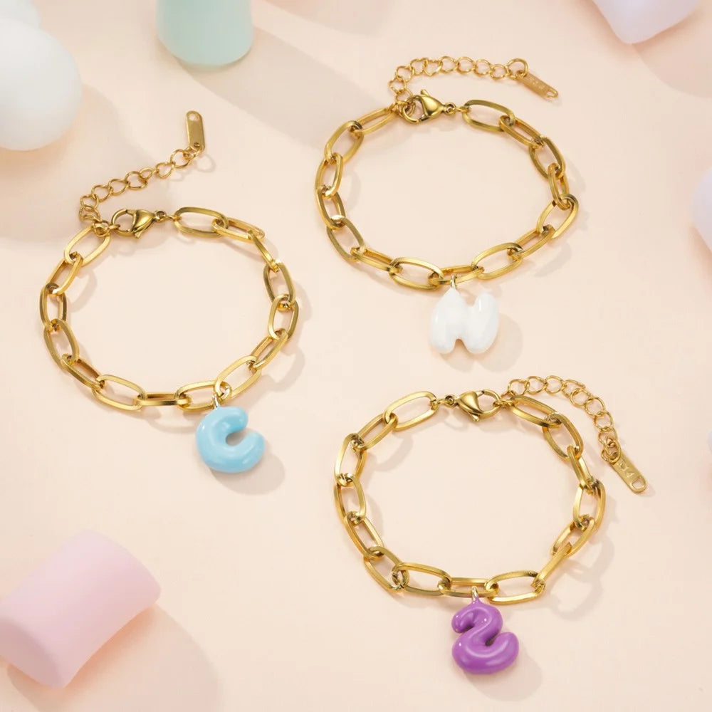 Personalized Color Bubble Letter Bracelet
