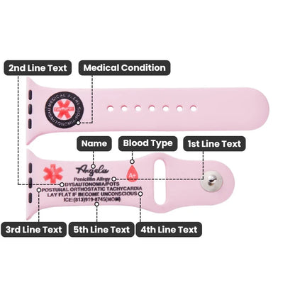 Engraved Medical Alert Silicone Smart Watch Band