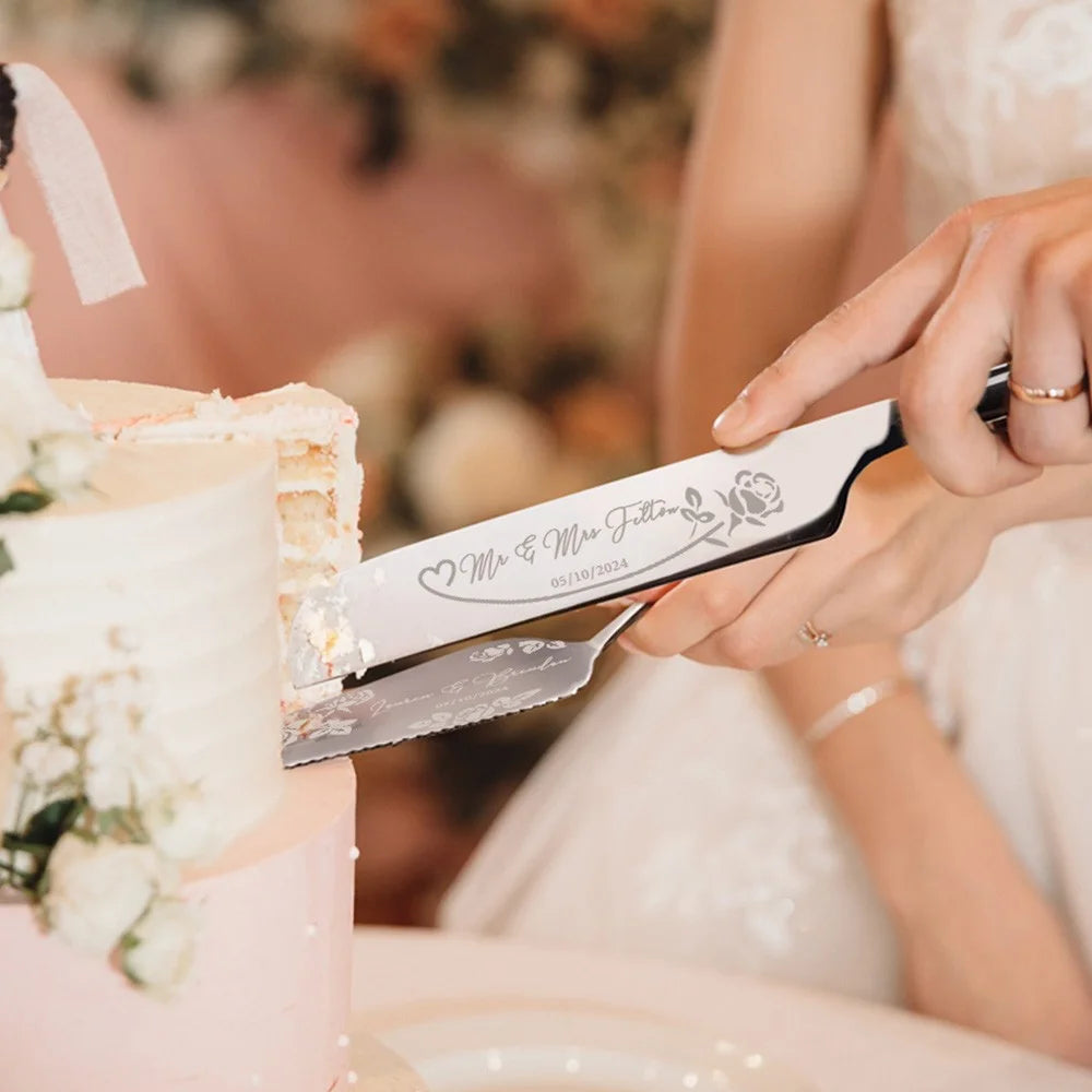 Personalized Floral Wedding Cake Cutter Set