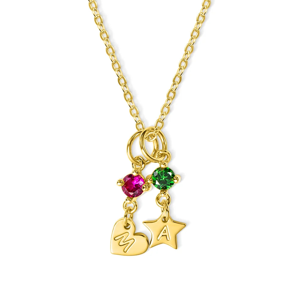 Personalized Initial Charm with Birthstone Necklace