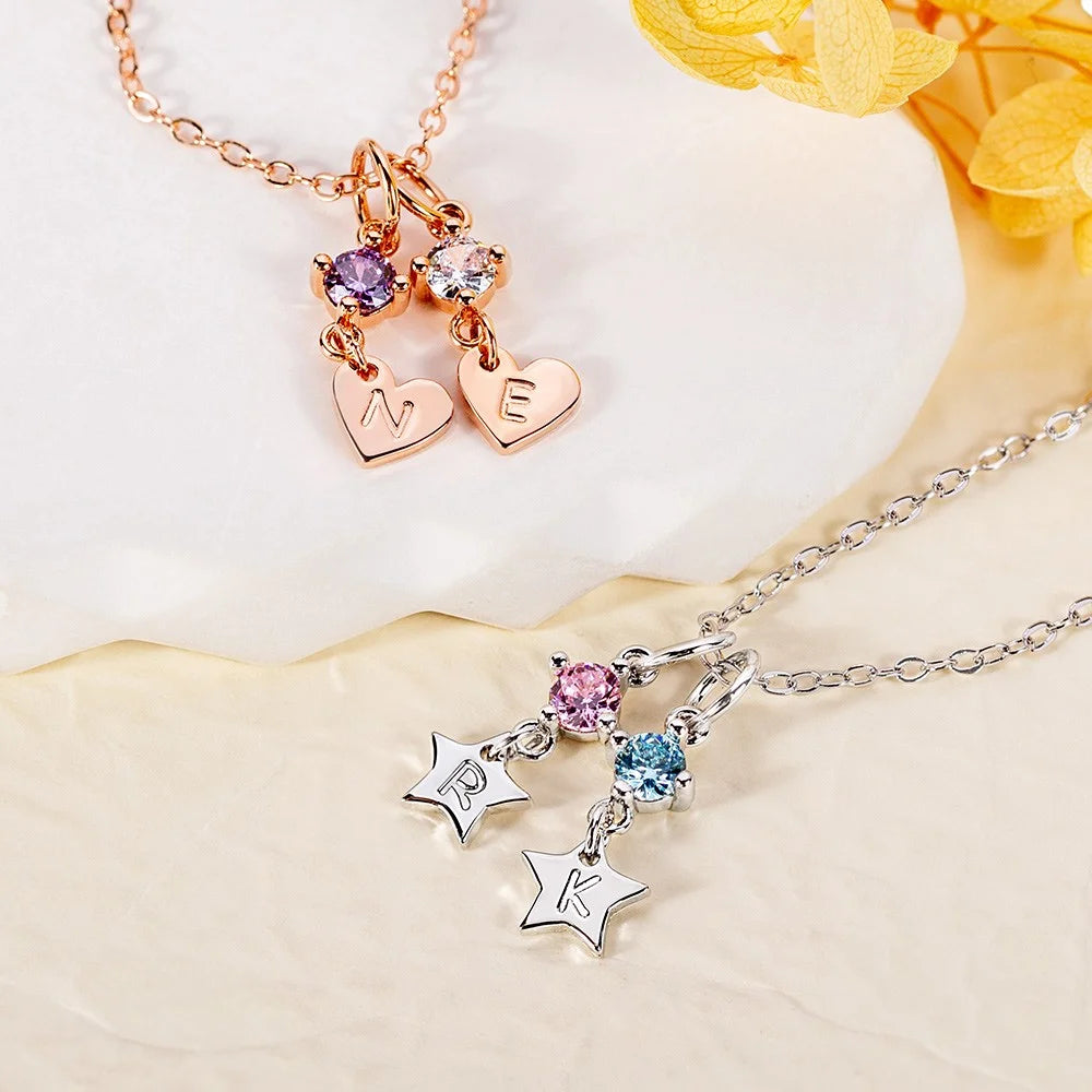 Personalized Initial Charm with Birthstone Necklace