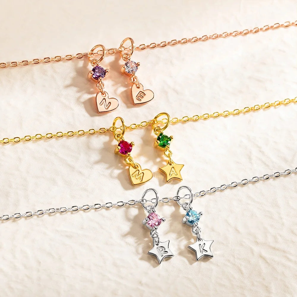 Personalized Initial Charm with Birthstone Necklace