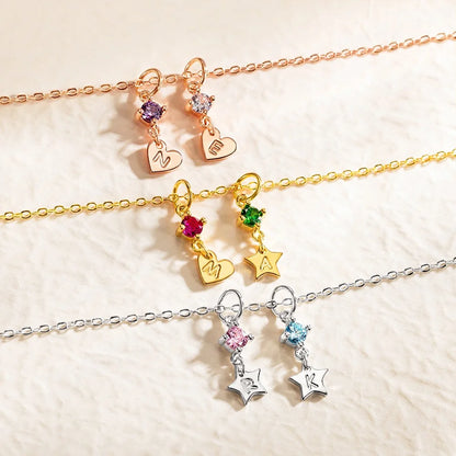 Personalized Initial Charm with Birthstone Necklace