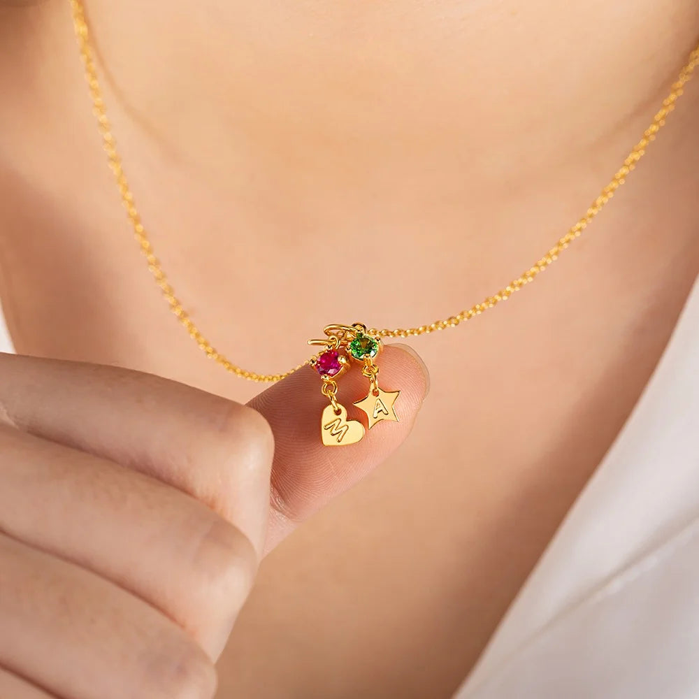 Personalized Initial Charm with Birthstone Necklace