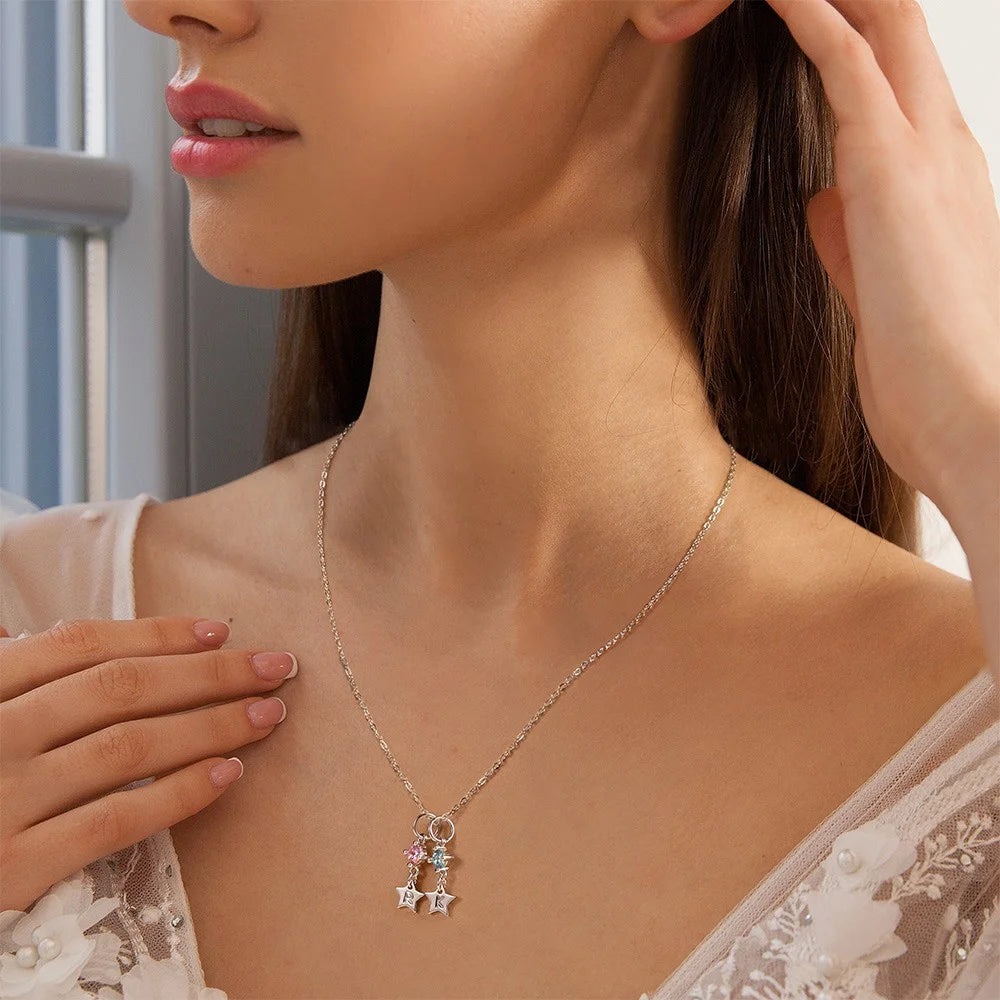 Personalized Initial Charm with Birthstone Necklace