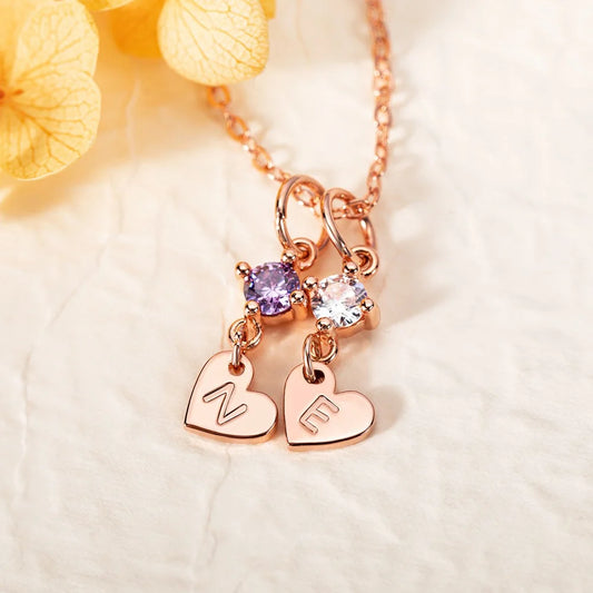 Personalized Initial Charm with Birthstone Necklace