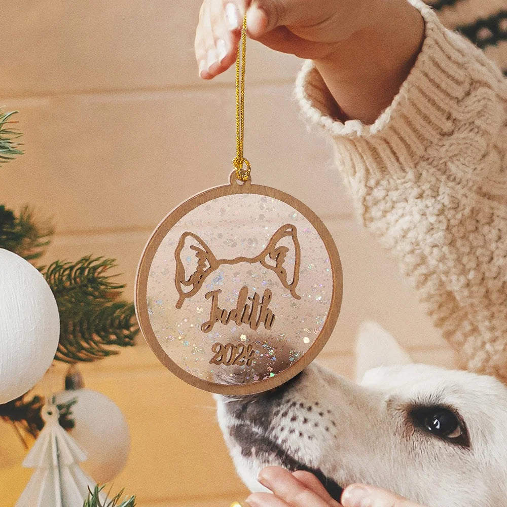 Personalized Dog Ears Wooden Christmas Tree Memorial Ornament