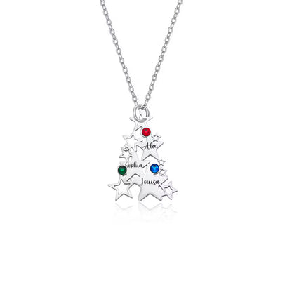 Custom Christmas Tree Necklace with Birthstones & Names