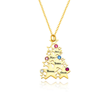 Custom Christmas Tree Necklace with Birthstones & Names