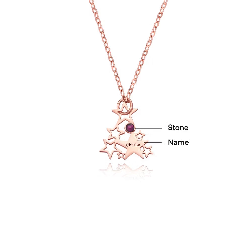 Custom Christmas Tree Necklace with Birthstones & Names