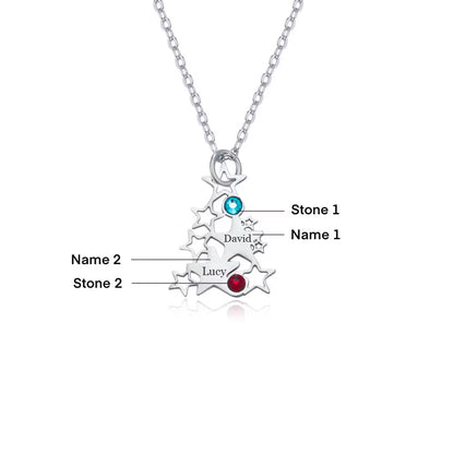 Custom Christmas Tree Necklace with Birthstones & Names