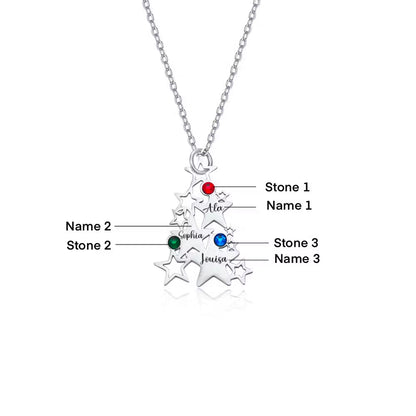 Custom Christmas Tree Necklace with Birthstones & Names