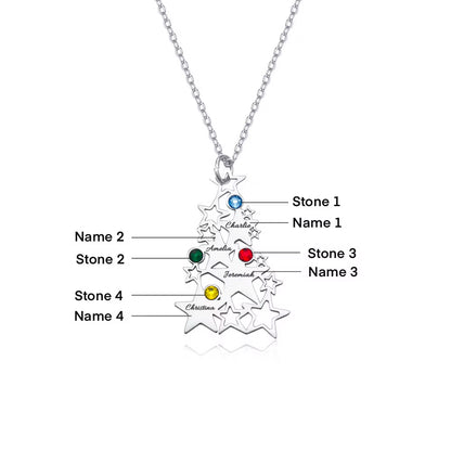 Custom Christmas Tree Necklace with Birthstones & Names
