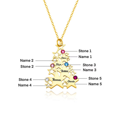 Custom Christmas Tree Necklace with Birthstones & Names