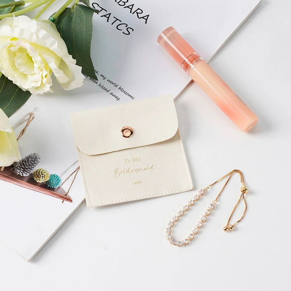 Custom Jewelry Pouch with Name & Adjustable Diamond Bracelet Set