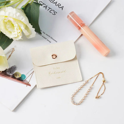 Custom Jewelry Pouch with Name & Adjustable Diamond Bracelet Set