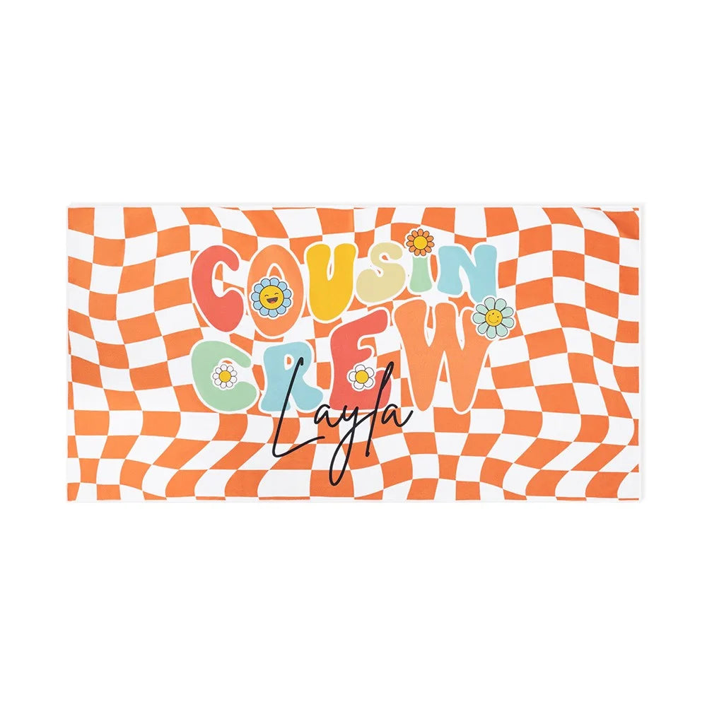 Custom Name Cousin Crew Microfiber Beach Towel