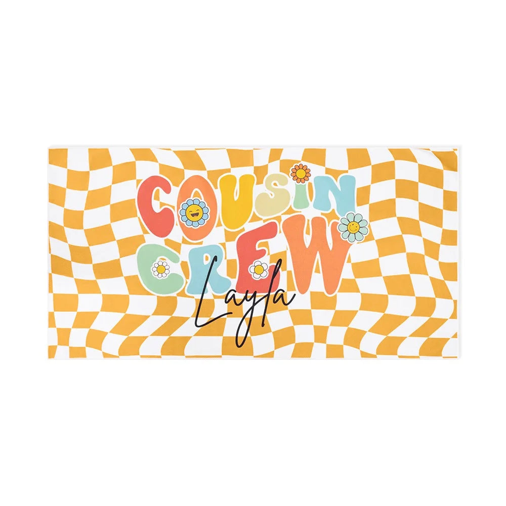 Custom Name Cousin Crew Microfiber Beach Towel