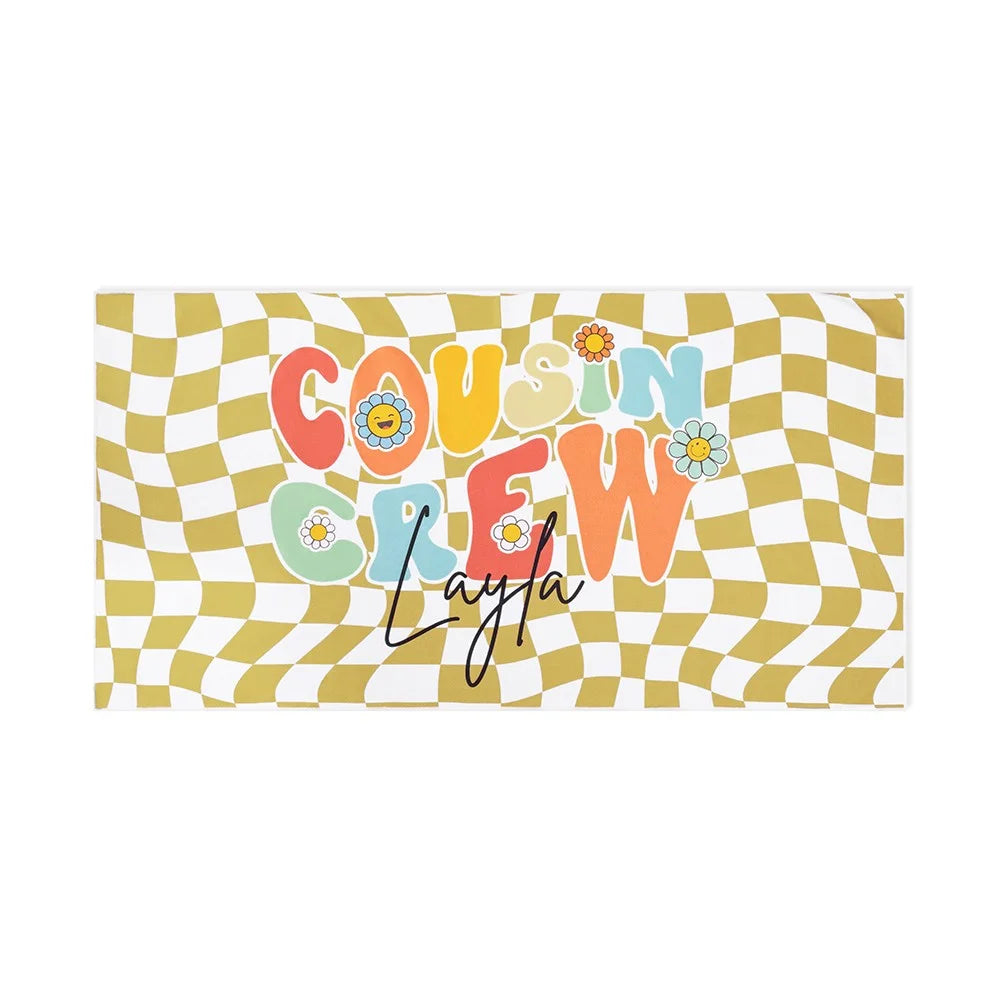 Custom Name Cousin Crew Microfiber Beach Towel