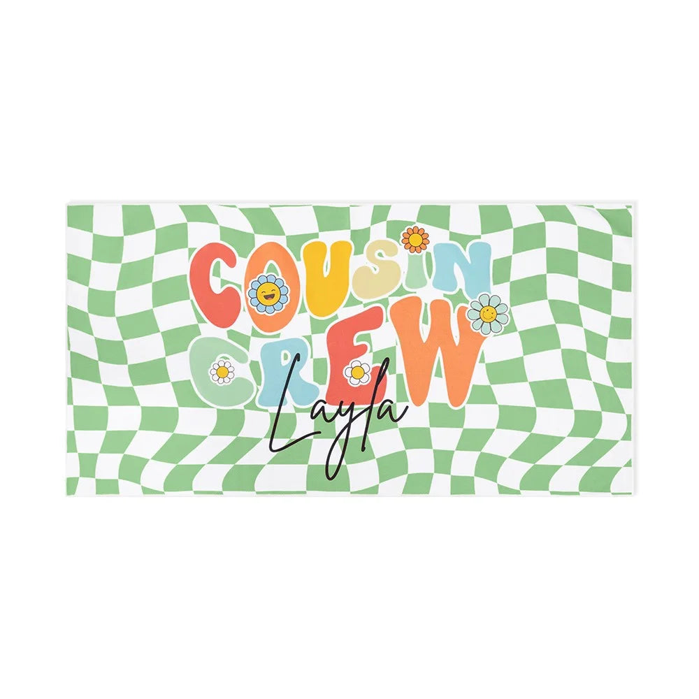 Custom Name Cousin Crew Microfiber Beach Towel