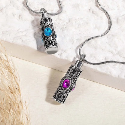 Gemstone Vintage Cylinder Urn Necklace