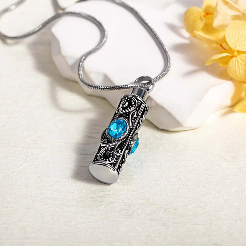 Gemstone Vintage Cylinder Urn Necklace