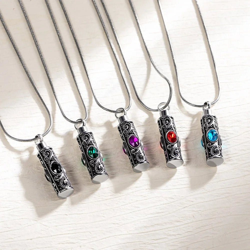 Gemstone Vintage Cylinder Urn Necklace