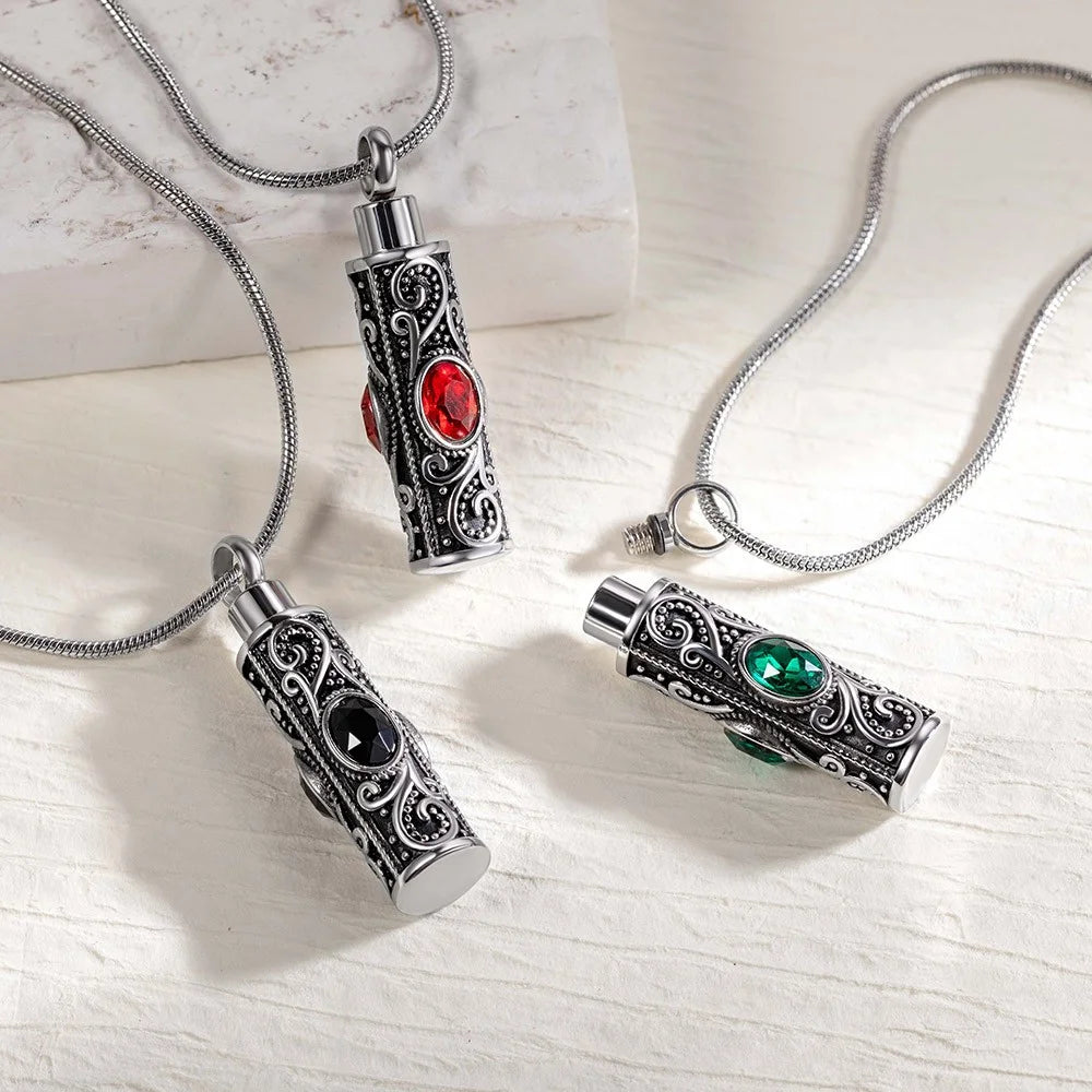 Gemstone Vintage Cylinder Urn Necklace