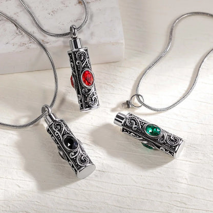 Gemstone Vintage Cylinder Urn Necklace