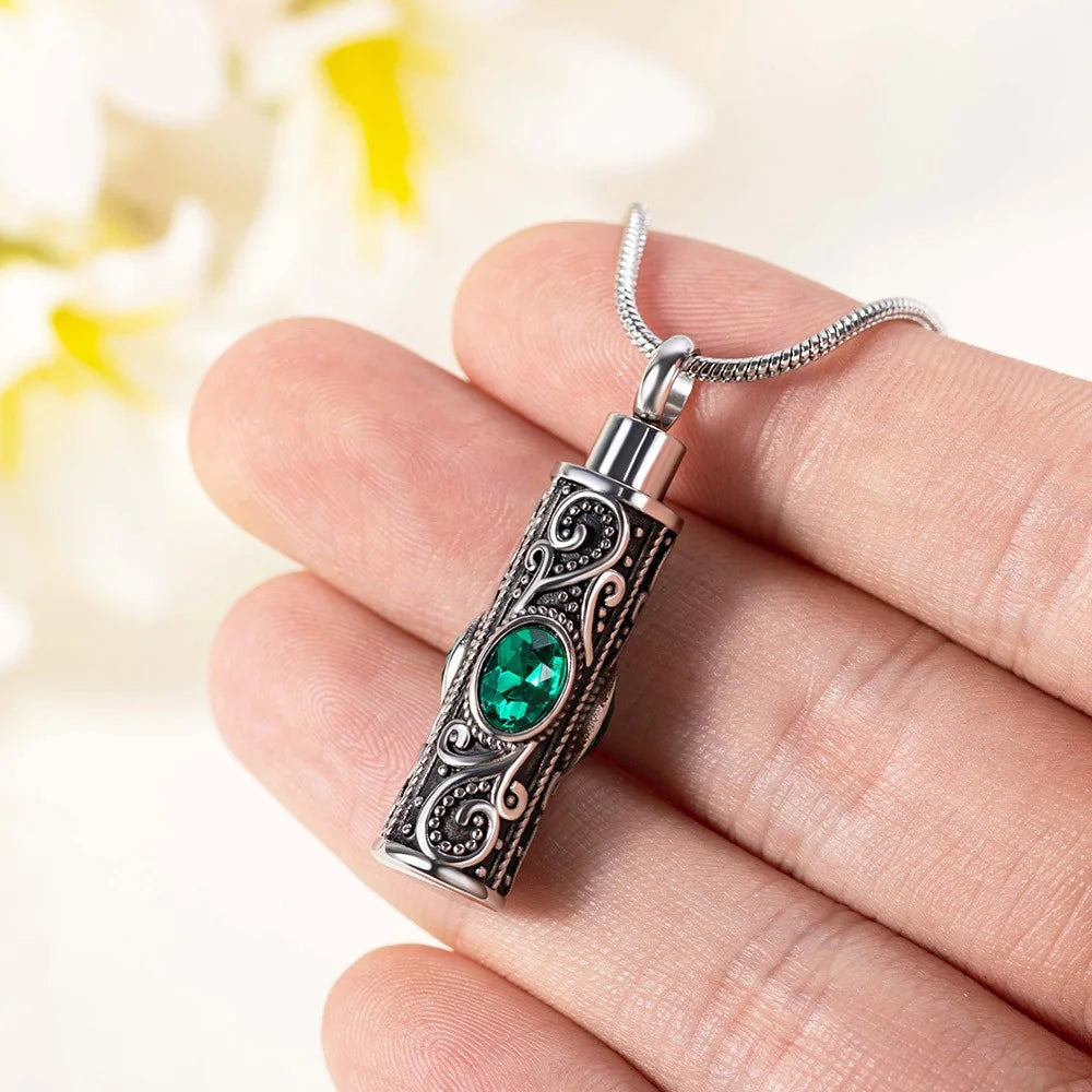 Gemstone Vintage Cylinder Urn Necklace