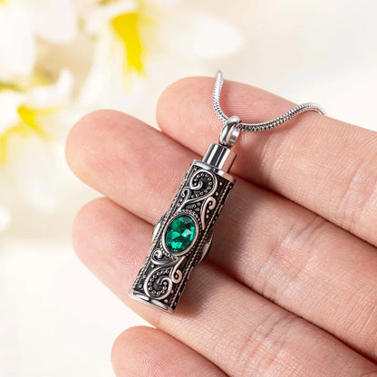 Gemstone Vintage Cylinder Urn Necklace
