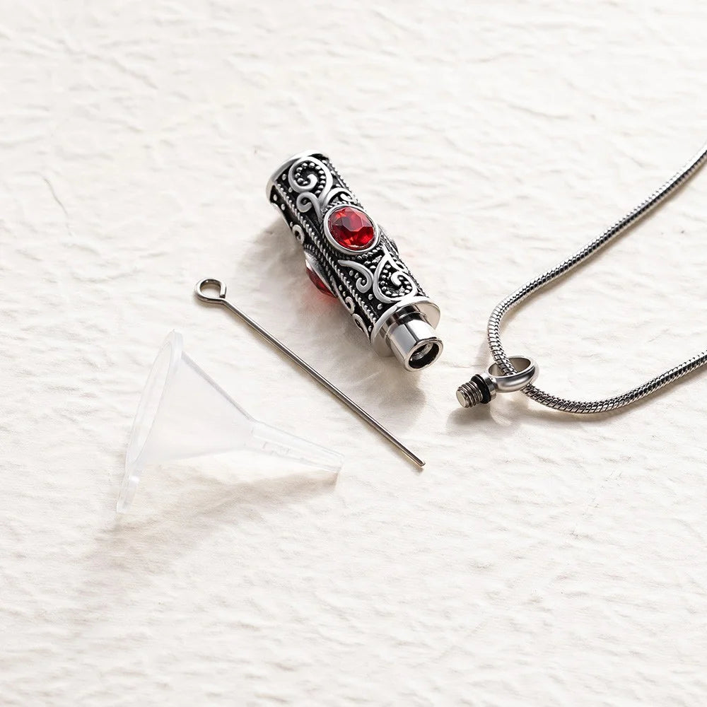 Gemstone Vintage Cylinder Urn Necklace