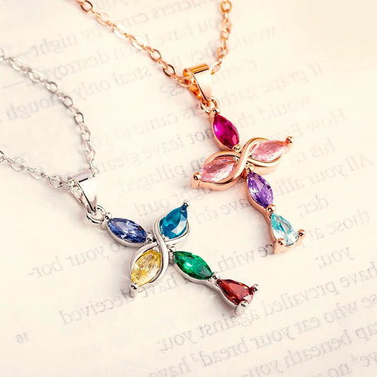 Custom Family Birthstones Infinite Cross Necklace