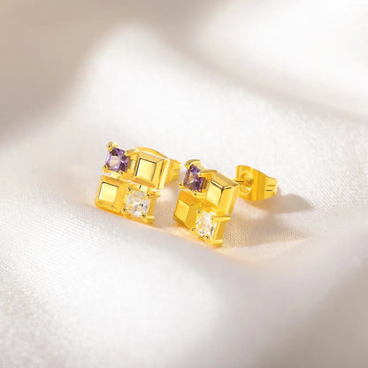Custom Square Birthstones Stud Earrings