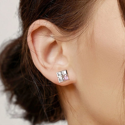 Custom Square Birthstones Stud Earrings