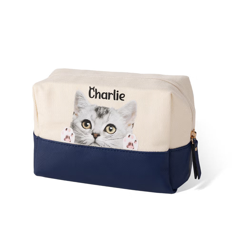 Custom Peeping Cat Portrait Makeup Pouch