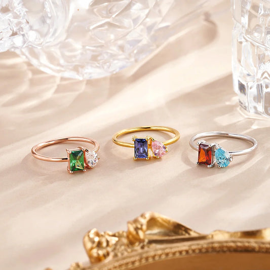 Personalized Baguette & Pear Cut Birthstone Ring