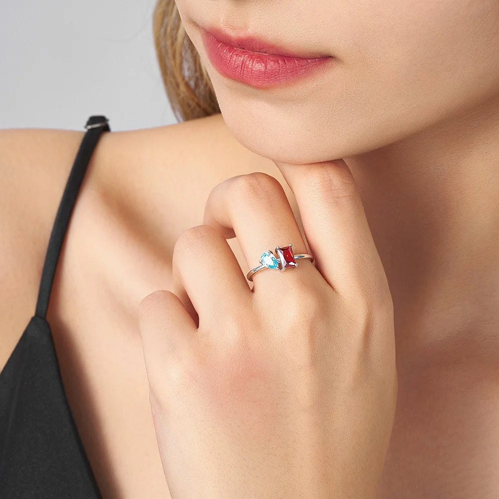 Personalized Baguette & Pear Cut Birthstone Ring