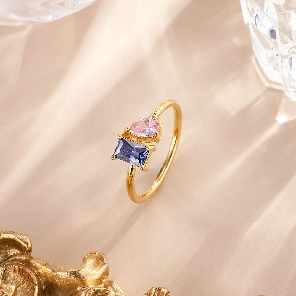 Personalized Baguette & Pear Cut Birthstone Ring