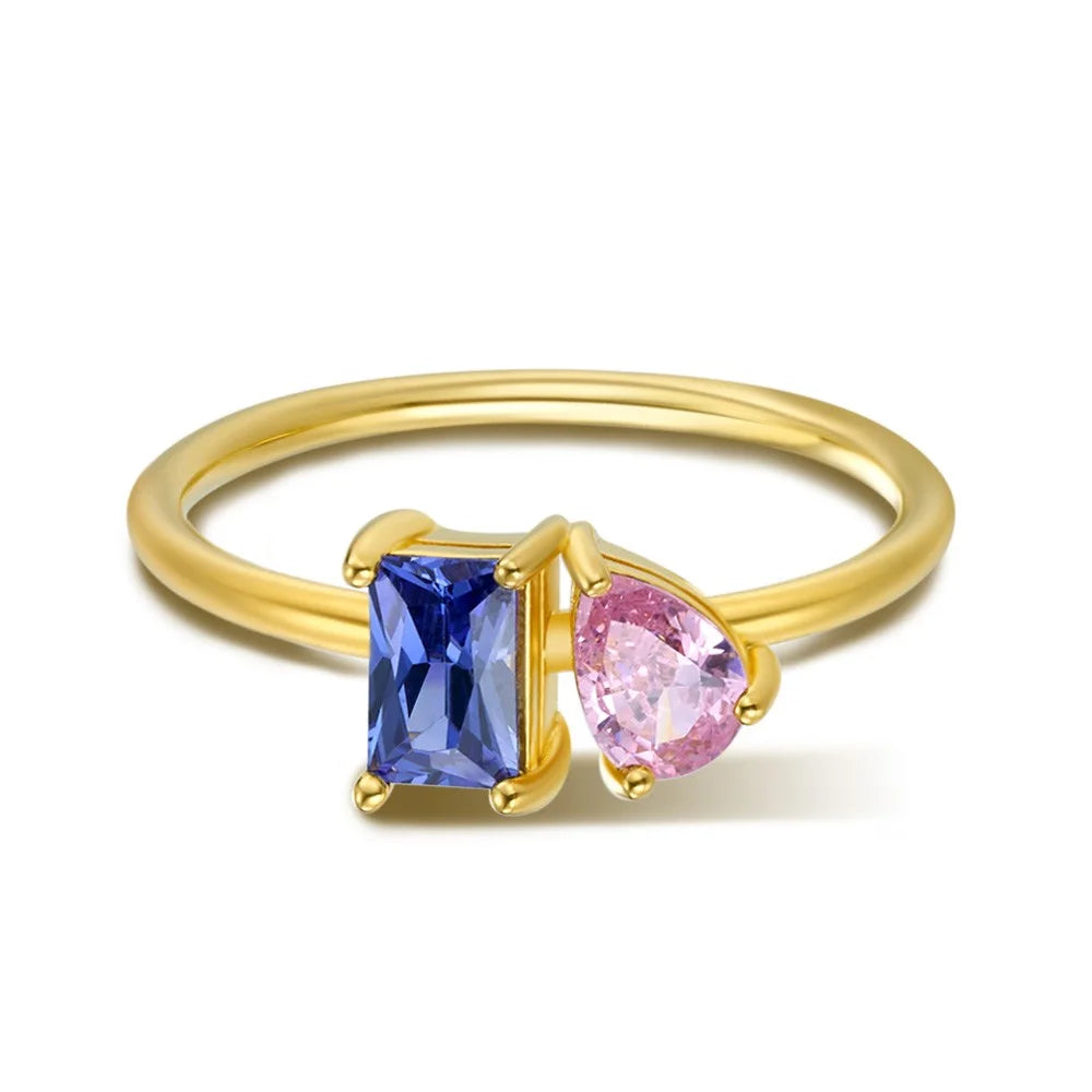 Personalized Baguette & Pear Cut Birthstone Ring