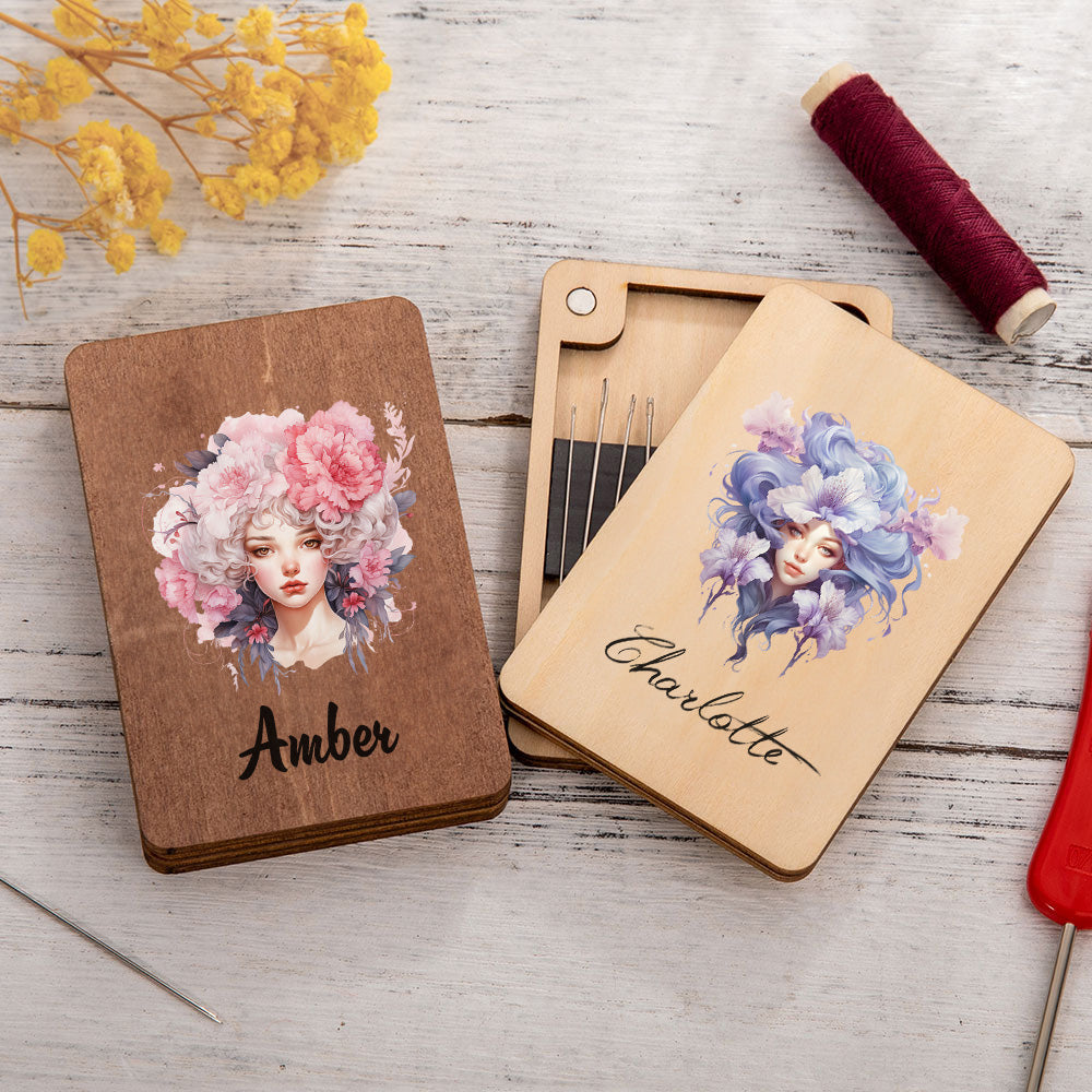 Personalized Birth Flower Needle Box with Name, photo 1