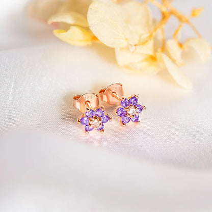Custom Floral Birthstone Stud Earrings