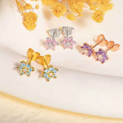 Custom Floral Birthstone Stud Earrings