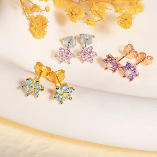 Custom Floral Birthstone Stud Earrings