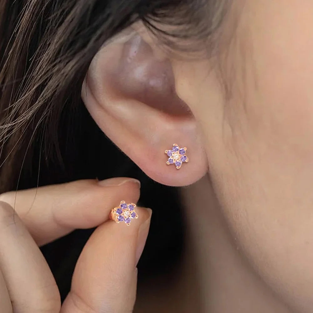 Custom Floral Birthstone Stud Earrings